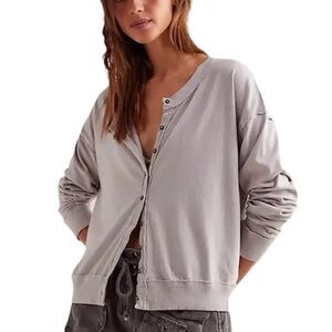 We the Free Organic Cotton Blend Oversized Empire Cardigan Ton Gray Size XS